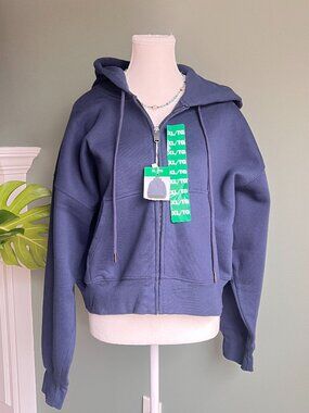 Tuff Athletics Hooded Zip Sweater Women's Size XL Cropped Navy Blue NWT